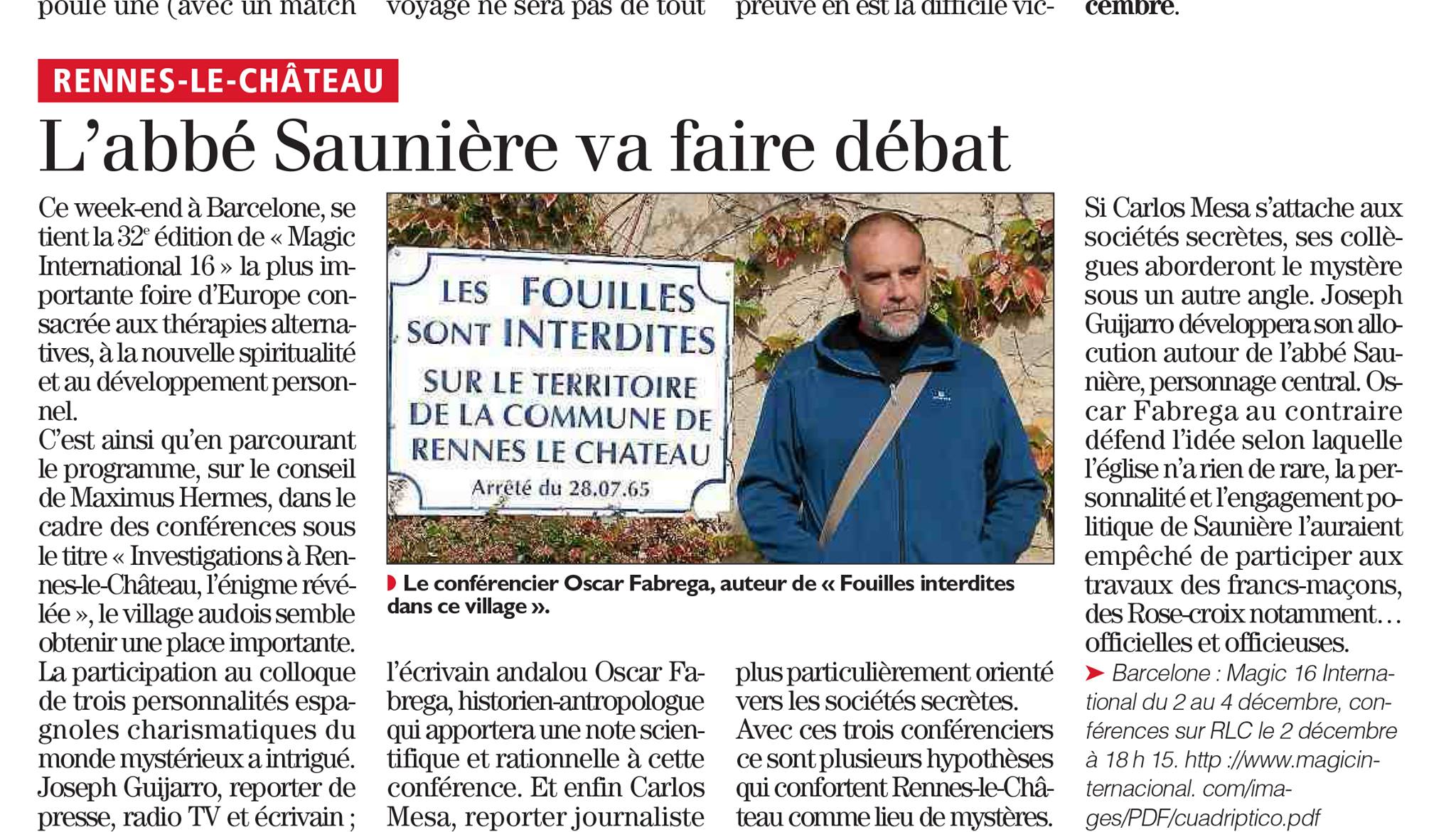 (01/12/2016) L'abbé Saunière va faire debàt (L'Independant) 1 15293462_1303715503025430_946399790_o