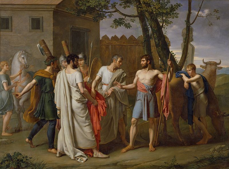 Homo insolitus 45: Omnia reliquit servare rempublicam 1 Cincinato abandona el arado para dictar leyes a Roma c.1806 de Juan Antonio Ribera